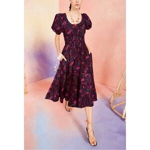 Ulla Johnson Midi Floral Puff-Sleeve Cotton Juniper Dress
